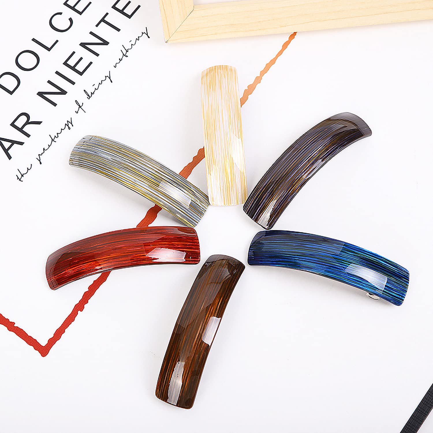 6 Pieces Retro Acrylic Hair Barrettes for Women, Gold Thread Stripes Large French Automatic Hair Barrettesfor Girl and Hair Barrettes for thick Hair, 6 Colors hair clip - Image 6