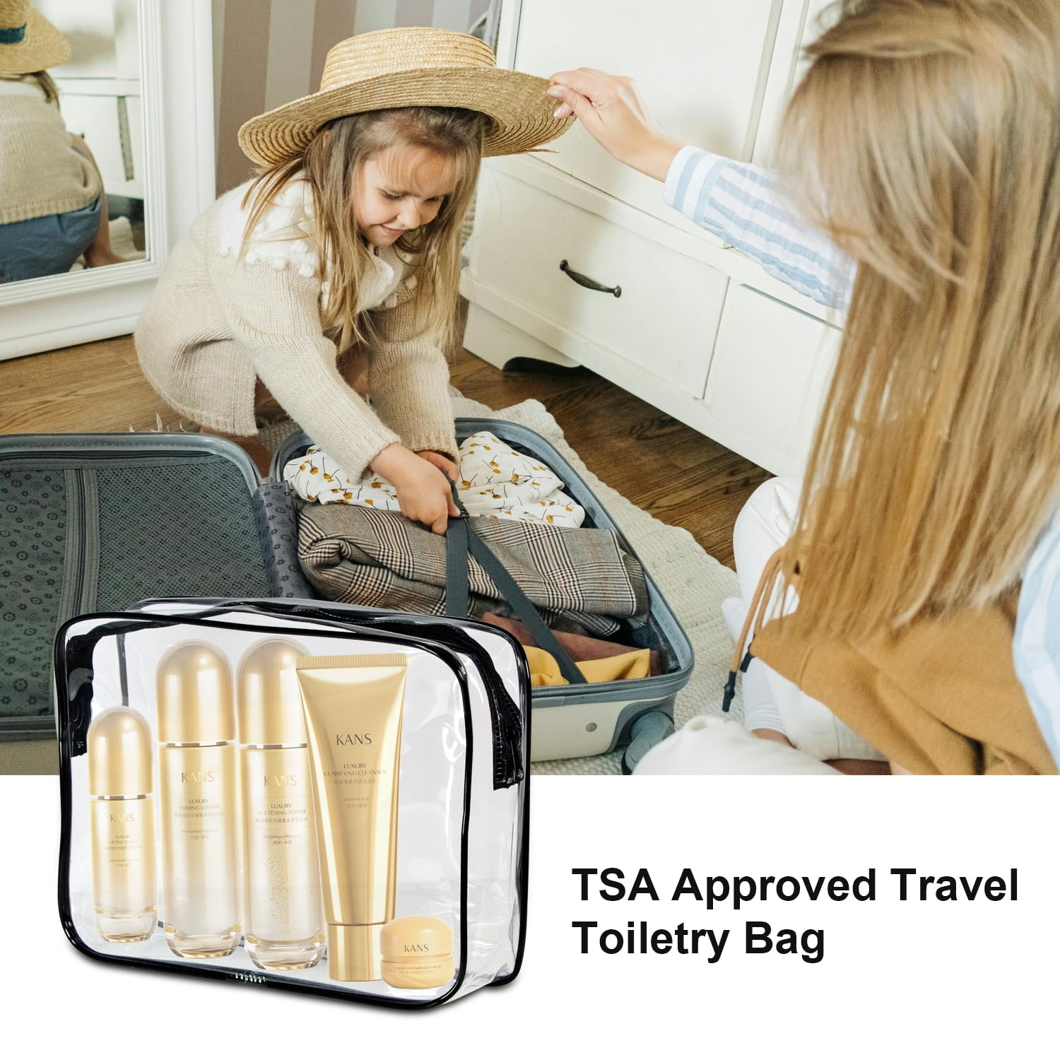 Bolsa de aseo transparente aprobada por la TSA, organizador de viaje de tamaño de cuarto de galón, resistente al agua, paquete de 2, bolsas de cosméticos y maquillaje de viaje, bolsa de mano