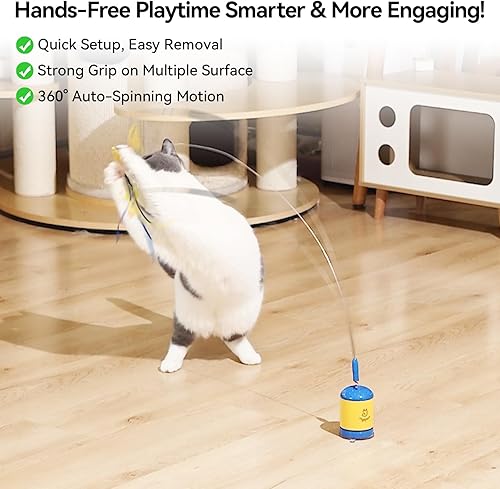 Vista 7 de Migipaws Juguete Automático Interactivo Varita Tentadora para Gatos con Ventosa Fuerte, Alambre Flexible de 27.6 in y Diseño de Doblado DIY, Juguete