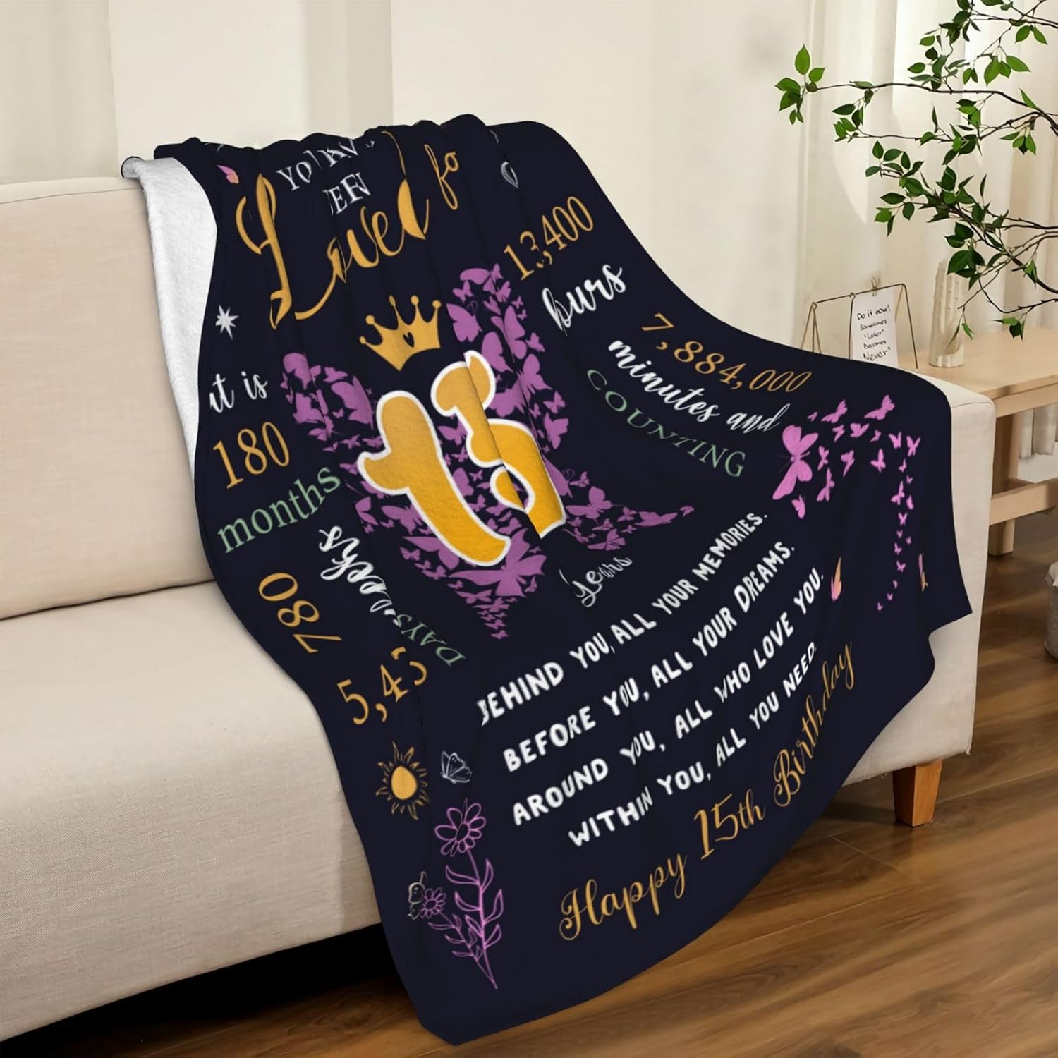 Quinceanera Gifts, Birthday Gifts for 15 Year Old Girl, 15th Birthday Gifts for Teen Girls, Sweet 15 Gifts for Girls, 15 Year Old Girl Birthday Gift Ideas, 15th Bday Decorations Throw Blanket 60"X50" - Image 5