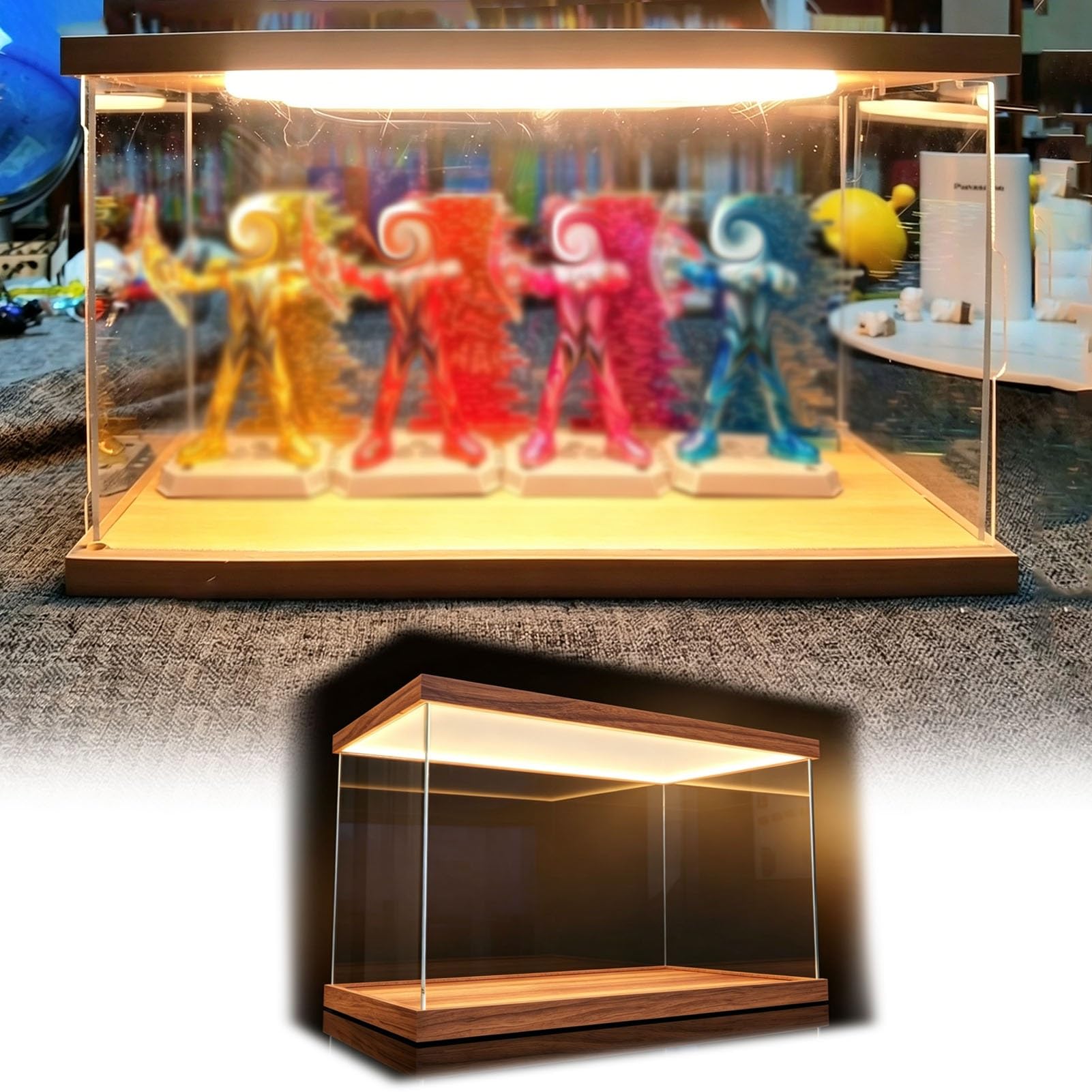 Boîte exposition LED en acrylique de 45cm vitrine transparente empilable anti-poussière pour modèles