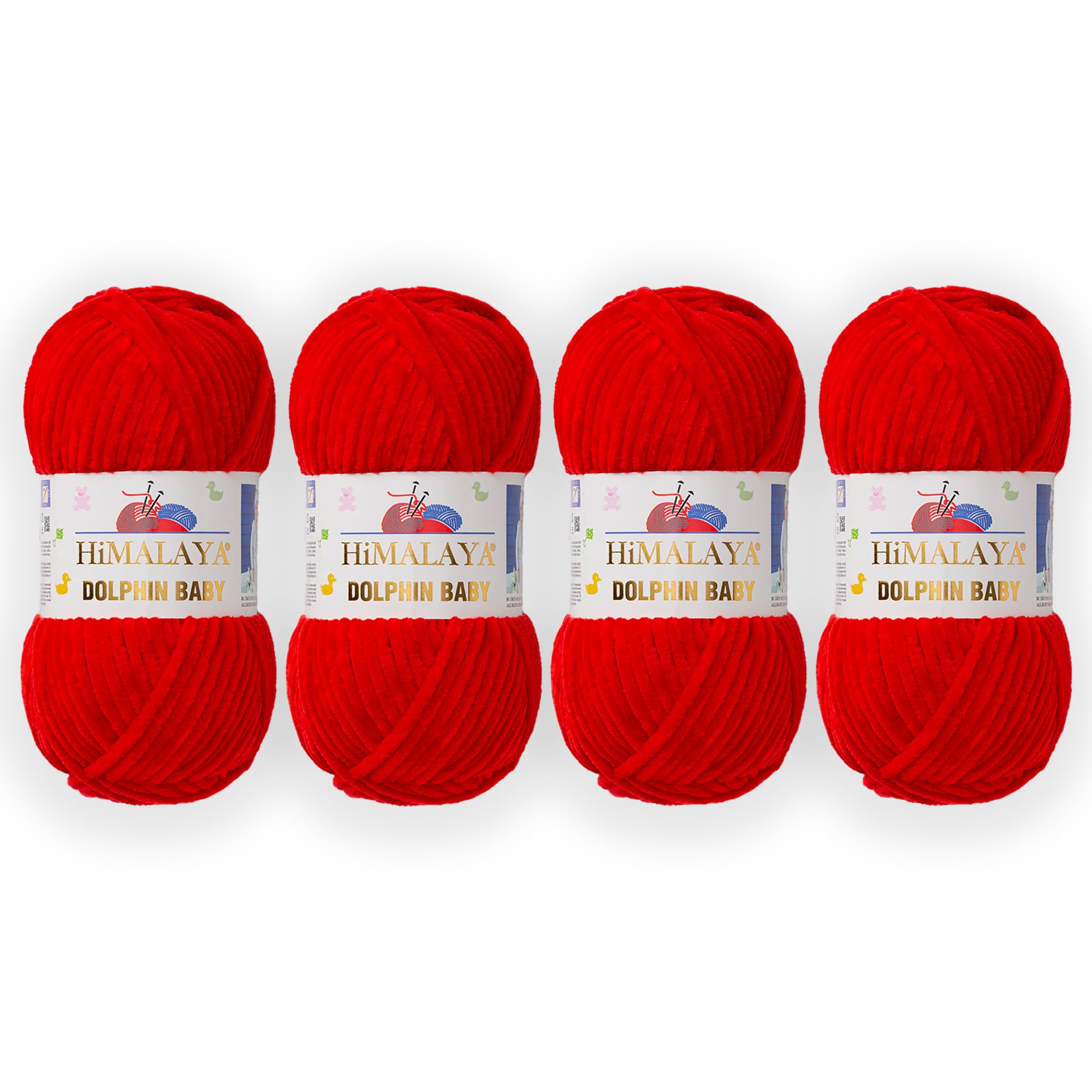 4 Skein/Pack Himalaya Dolphin Baby Chenille Yarn, Each Ball 100 gr (3.5 oz), 120 m (132 Yards), 100% Polyester, Super Bulky Baby Blanket Velvet Amigurumi Yarn, 80318 - Red