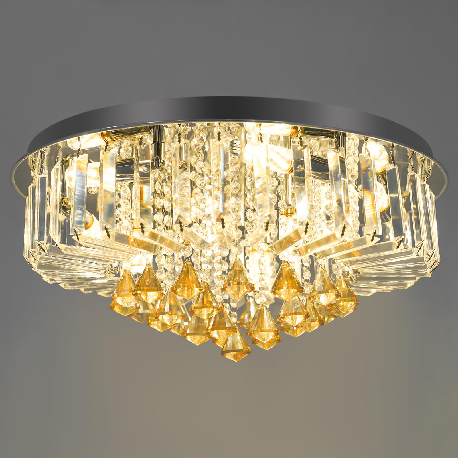 Modern Kronleuchter Kristall Leuchte, Luxus Gold Deckenleuchte, Pendelleuchte LED Kristall Kronleuchter 60CM, Deckenlampe, Deckenleuchte Lampe Beleuchtung Wohnzimme, Für Wohnzimmer E14
