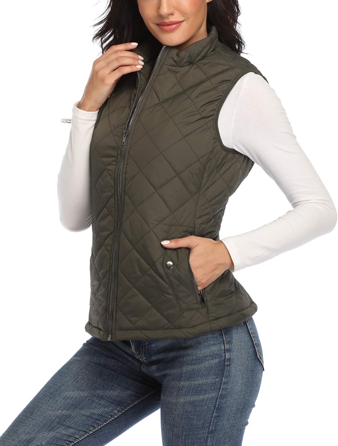 MISS MOLY Women Lightweight Quilted Padded Vest Stand Collar Zip Up Front Gilet Quilted - Image 2