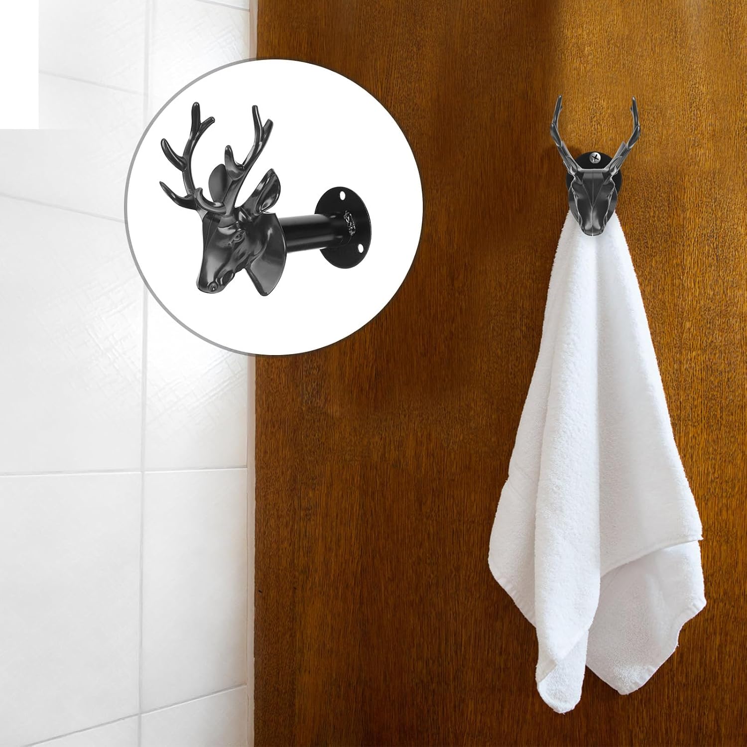 Deer Antler Wall Hook Rack Iron Art Decorative Clothes Hanger for Coat Hat Scarf Display Home and Shop Wall-Mounted Organizer Black