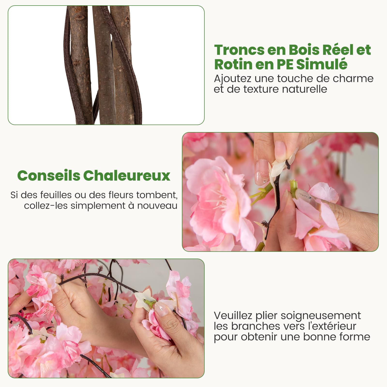 COSTWAY Cerisier Artificiel 163 CM avec Fleurs Roses et Blanches (Rose)