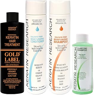 GOLD LABEL Brazilian Keratin Blowout Hair Treatment Super Enhanced Winning Formula All Hair Types & Colors Incl Blondes, Bleached, Coarse, Curly, Black African, Dominican Brazilian (240 ML LARGE KIT)