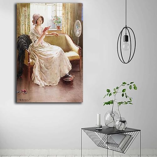 Miniatura 3 de MEIXI MOBILE Pósteres de pintura en lienzo e impresión de William Kay Blacklock Lectura silenciosa 1900 Vintage Woman Holding A Book Famous Vintage