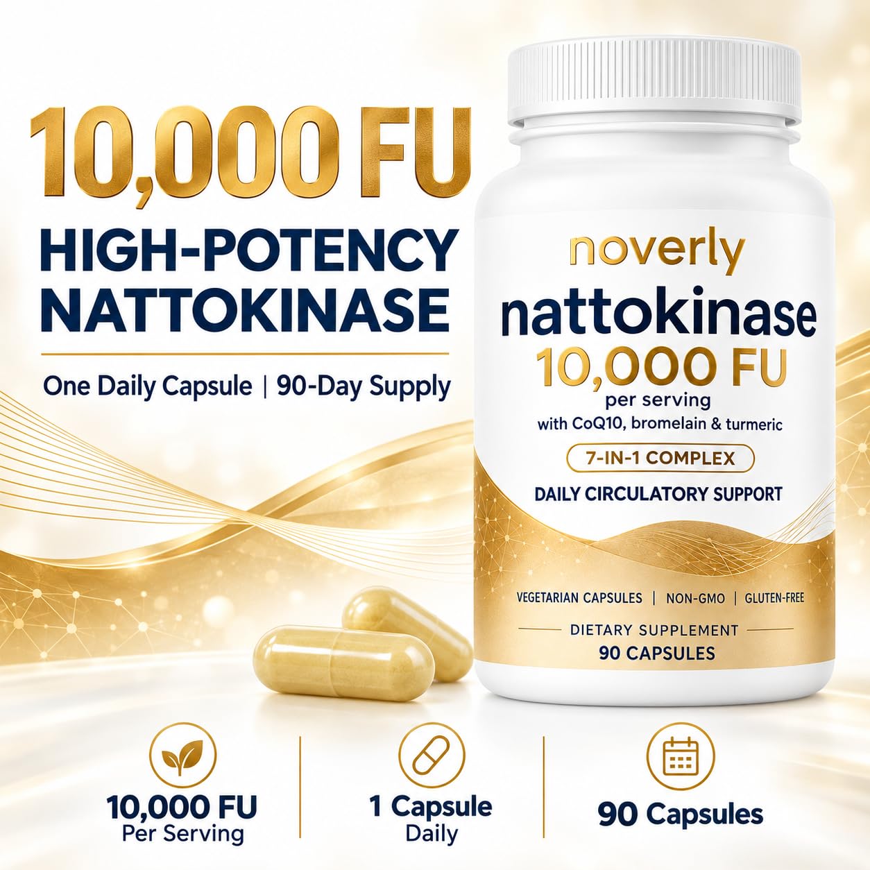 Nattokinase 10,000 FU Per Serving, 7-in-1 Nattokinase Supplement with CoQ10, Bromelain, Turmeric, Aged Garlic, Pine Bark & Grape Seed Extract, 90 Vegetarian Capsules, Non-GMO, Gluten Free — Amazon image 2