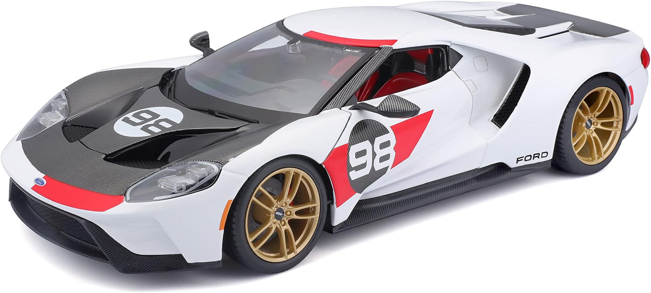 Maisto 2021 Ford GT #98 White Heritage Edition 1/18 Diecast Model Car by """