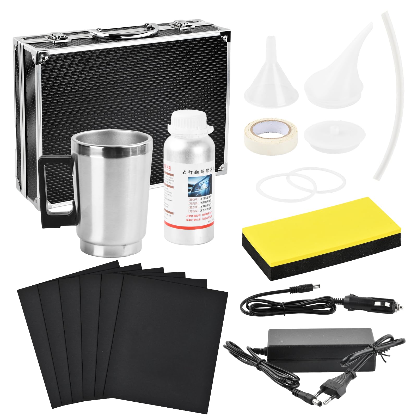 Rinnova Fari Auto Kit Lucidatura, 800g Lucida Fari Auto, Scatola degli Strumenti, Kit Polimero per Fari, Kit di Riparazione fari per Rigenera Fari Riparazione Graffi Ingiallimento/Sfocatura