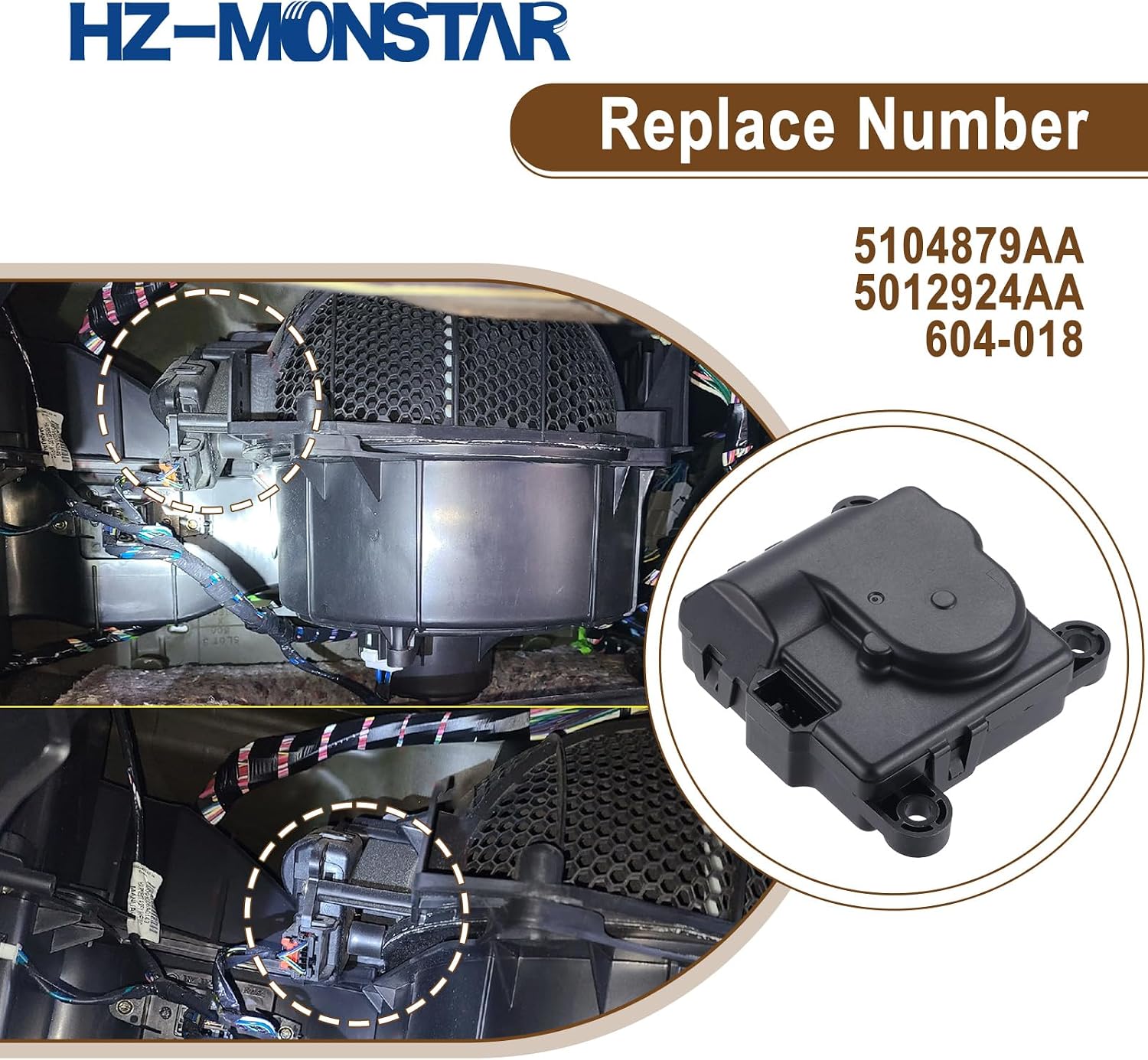 HVAC AC Heater Blend Door Actuator Compatible with 1999-2002 Dodge Ram 1500 2500 3500 Pickup Truck Diesel 5.9L 8.0L, AC Heat Door Actuator Replace 5104879AA 104879AA 5012924AA 604-018