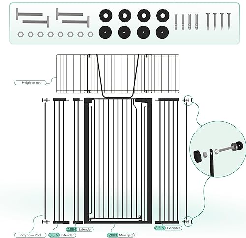 Miniatura 4 de Puerta para gatos 51 extra alta para puerta, puerta extra ancha para mascotas de 28.5 a 48.7 pulgadas con puerta ajustable para gatos, cierre