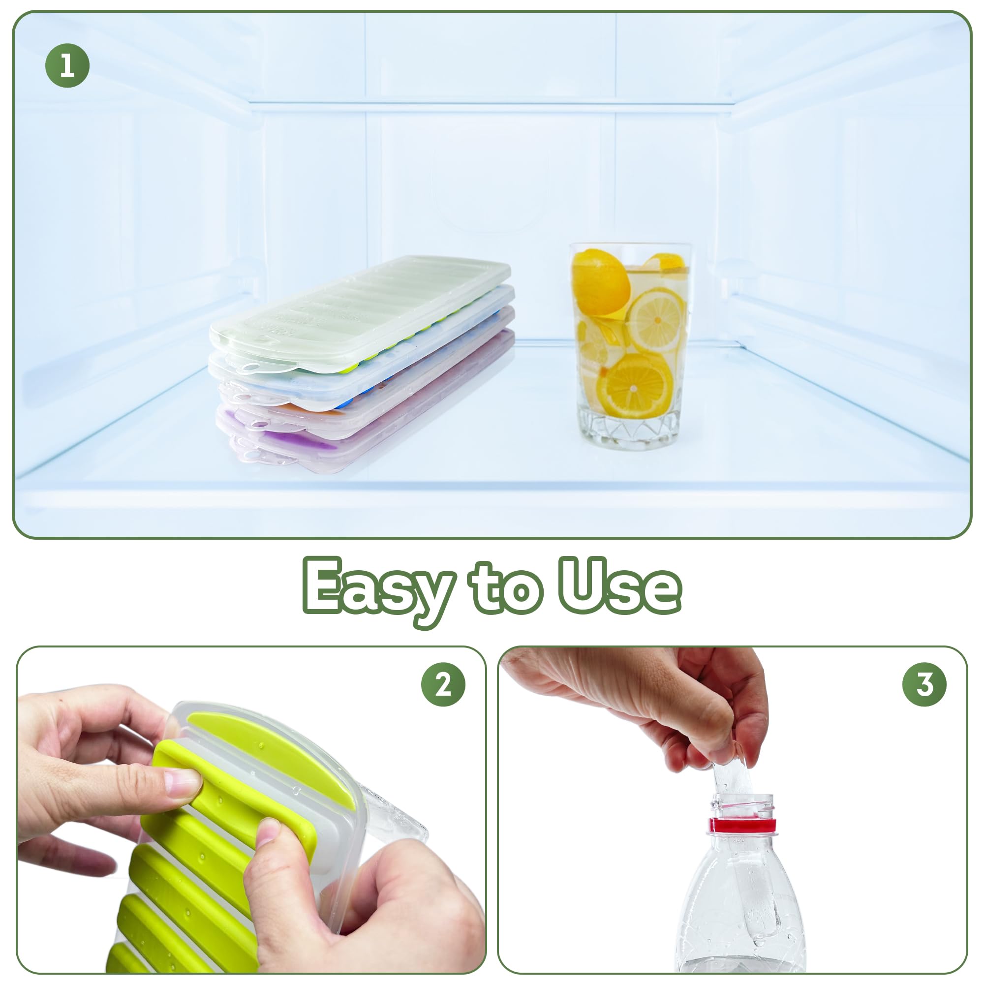 Lily's Home Silikon-Eiswürfelform mit Deckel, BPA-frei, ideal für Wasserflaschen und Sportflaschen, flexibles und stapelbares Design für Schnellverschluss, Eiswürfelformen für Gefrierschrank (29,7 x