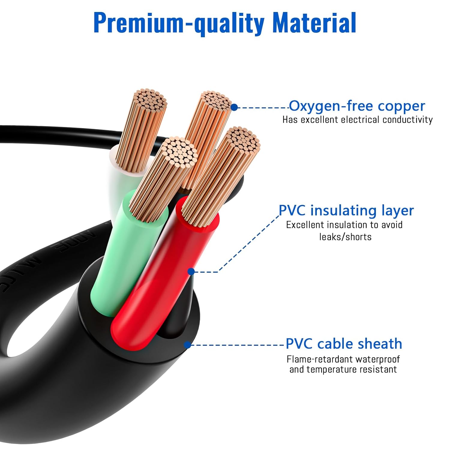 ZONEGRACE 14/4 Mini Split Cable Mini Split Communication Wire 50FT 14 AWG 4 Conductor Stranded 100% Pure Copper ETL Listed 300V 105C Color Coded for Heat Pump HVAC Thermostat