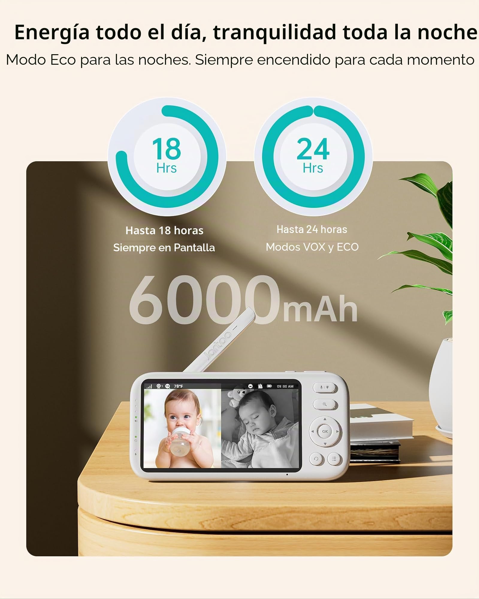 Jartoo Monitor de bebé con video 2K y cámara y audio, monitor de bebé de largo alcance de 567 metros sin WiFi, pantalla FHD de 5.5", cámara para bebé ANC inalámbrica, reloj de alimentación, visión