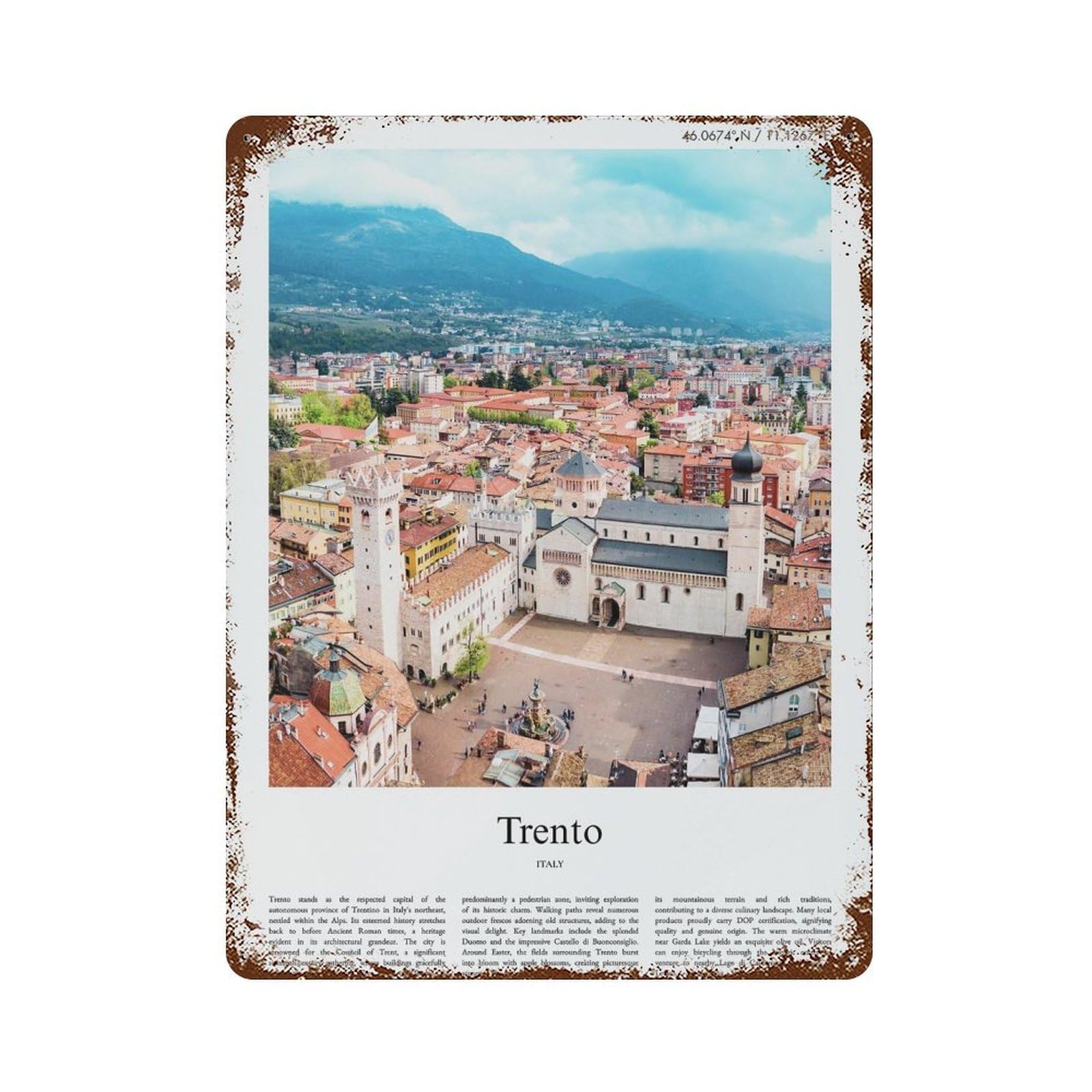 xiaoxiaoshen Trento Italy City Scenery Wall Decor Art Metal Tin Poster Modern Home Decor Art Home Bar Shop Decorations Vintage Sign 40x30cm