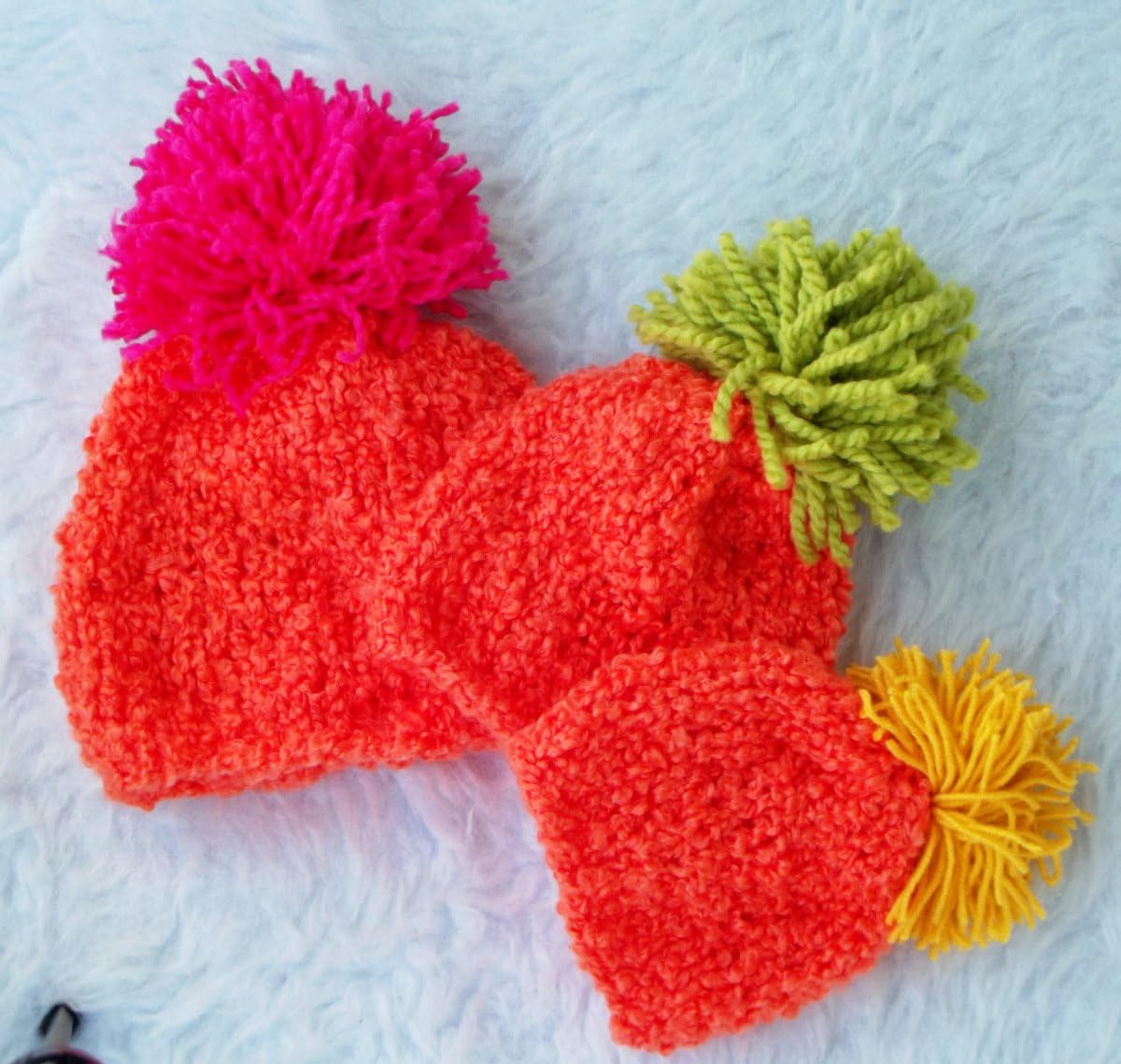 Custom Pompom Beanie Hat in Brigth Orange with Big Tassel