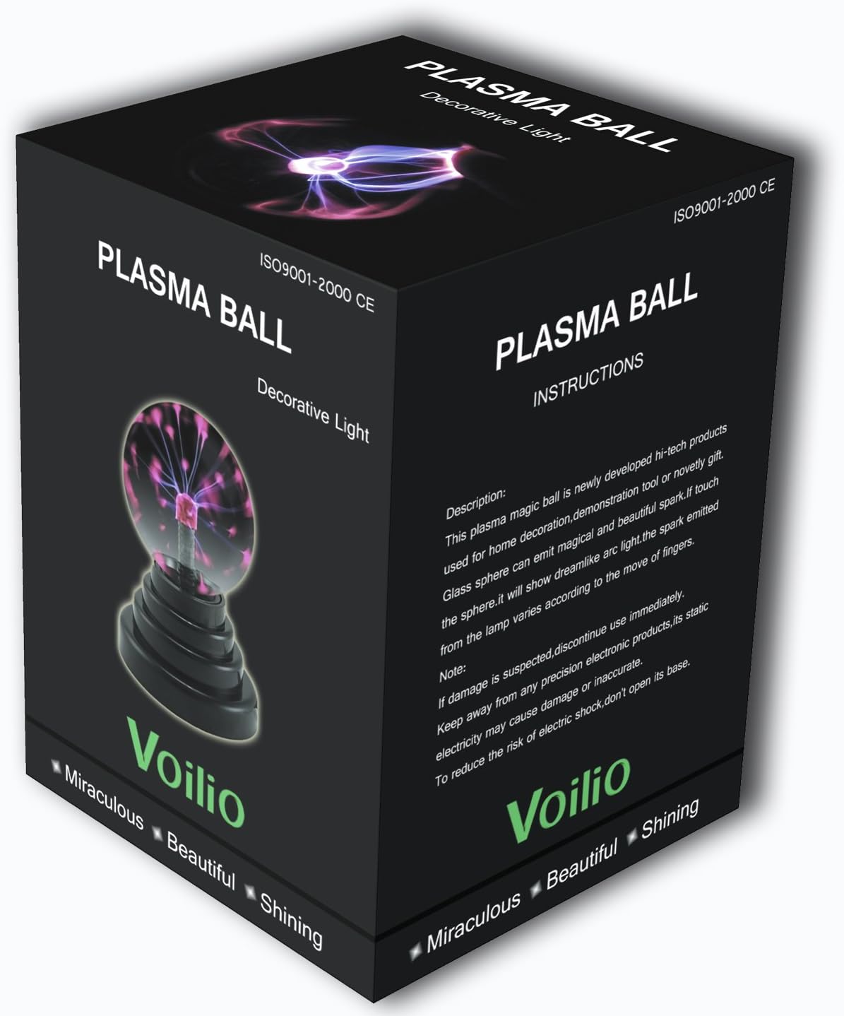 Voilio® Plasma Ball Globe USB and Battery Powered Home Decor Novelty Gifts 3 inch