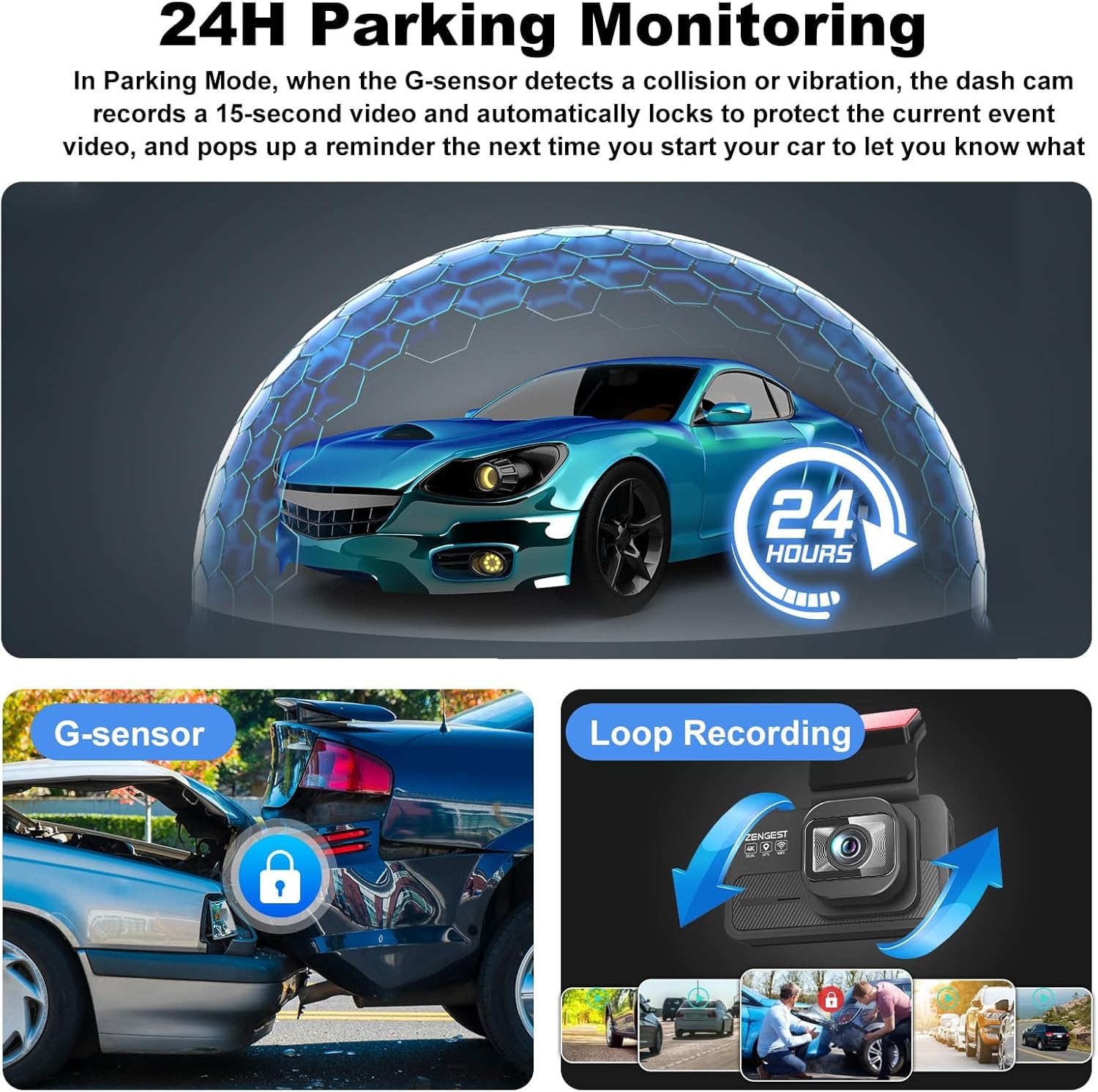 Dash Cam Front and Rear, 4K+1080P FHD Dual Camera with ADAS, GPS, 5G WiFi & App Control, 64GB Card Included, G-Sensor, Night Vision, Loop Recording, 170°Wide Angle, WDR, 24H Parking Mode