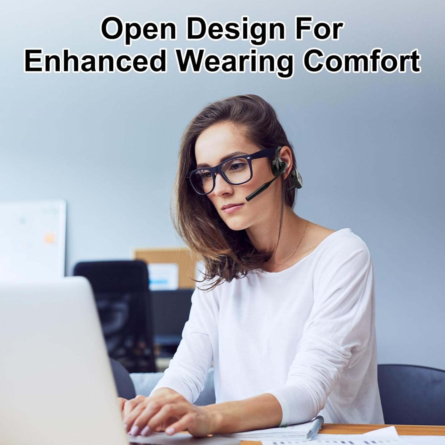 Open Ear Bluetooth Headphones with Microphone, Noise Cancelling Wireless Headset with Mute Button, Supports aptX/aptX-LL/aptX-HD, Designed for Meeting, Home Office,Driving -Not Bone Conduction (Grey)