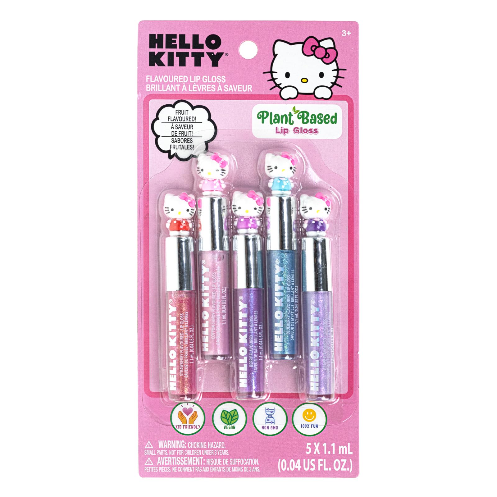 Hello Kitty 5 Pc Plant Based Moisturizing Lip Gloss Makeup Set for Girls Kids Toddlers Perfect for Parties