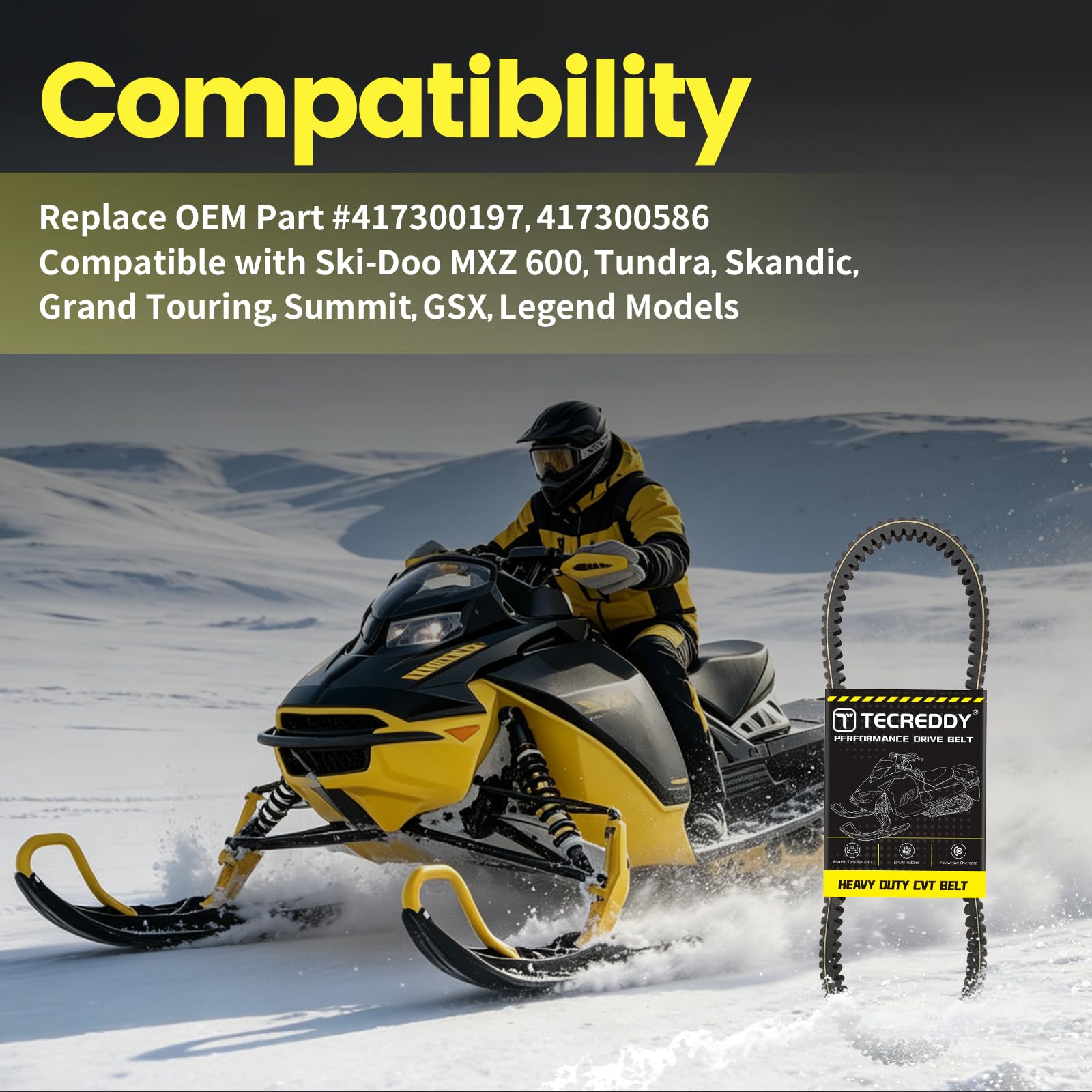 417300197 417300586 Cinghia di trasmissione per motoslitta Ski-Doo MXZ/Tundra/Skandic/Grand Touring/Summit/GSX/Legend, corde di trazione in aramide | Gomma EPDM | Overcord Flexweave