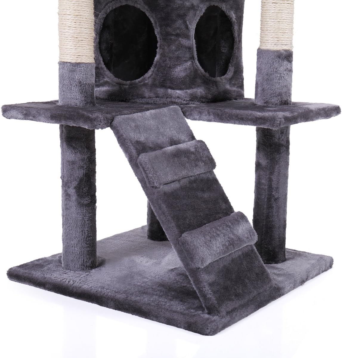JAXPETY 60”H Multi-Level Cat Tree Cat Tower, 2 Large Condo House with Scratching Posts, Kitty Pet Play Activity Center, Gray