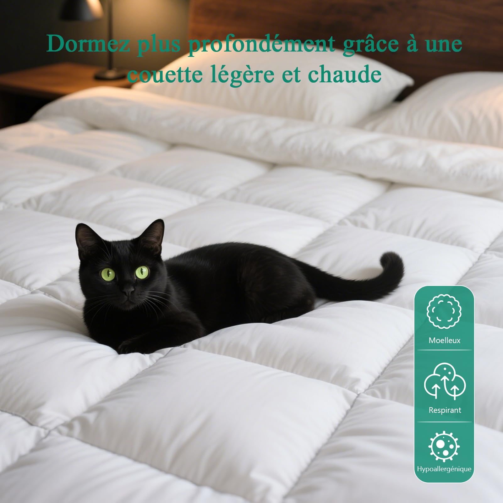 APSMILE Couette 220x240 4 Saisons Duvet Plume et d'oie, 100% Coton Égyptien, Couettes Gonflante 2 Personne, Edredon Naturelles Certifiée RDS, Blanc 220x240 cm