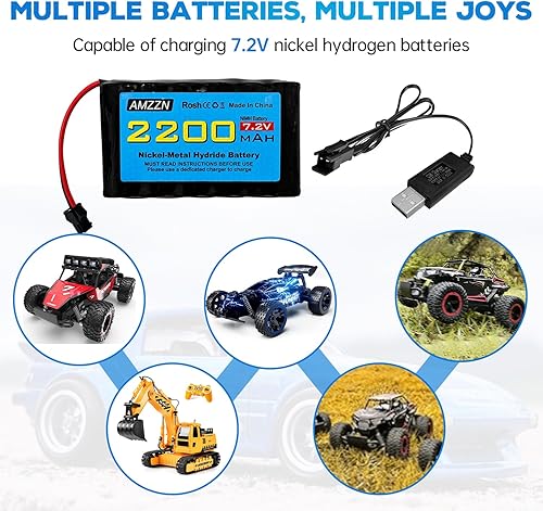 Miniatura 2 de Batería NiMH AA de 7.2 V 2200 mAh con enchufe SM-2P y cable de carga USB para excavadora Huina 1550 550 RC, automóvil, camión, vehículo de