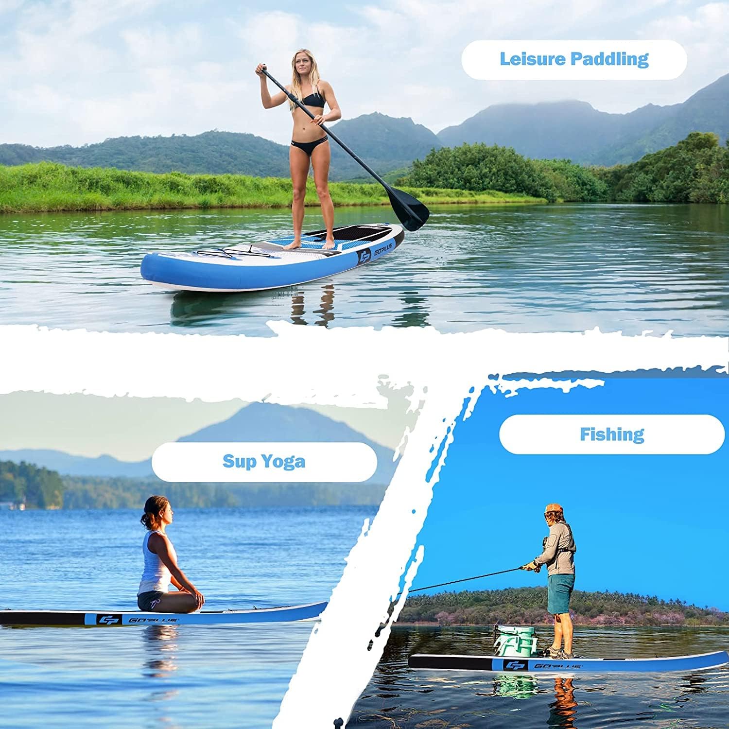 Goplus Inflatable Stand Up Paddle Board Package Includes Adjustable Travel Paddle Fin Pump Carry Backpack