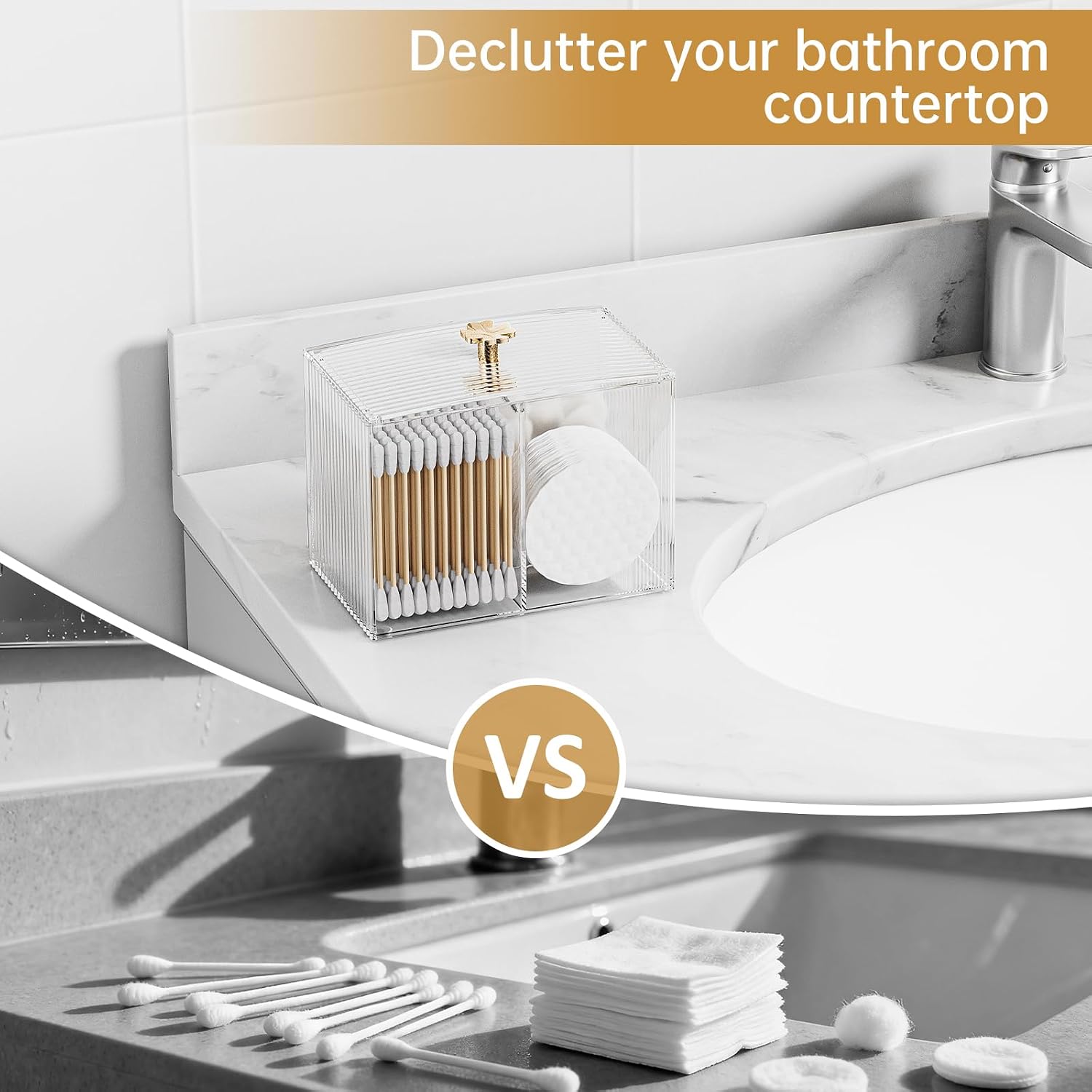 3 Slots Clear Plastic Q Tip Holder for Bathroom with Lid & Non-slip Pads | Cute Bathroom Container Jars Canister Dispenser for Cotton Swab, Ball, Pad, Round, Floss, Bathroom Organizer and Storage