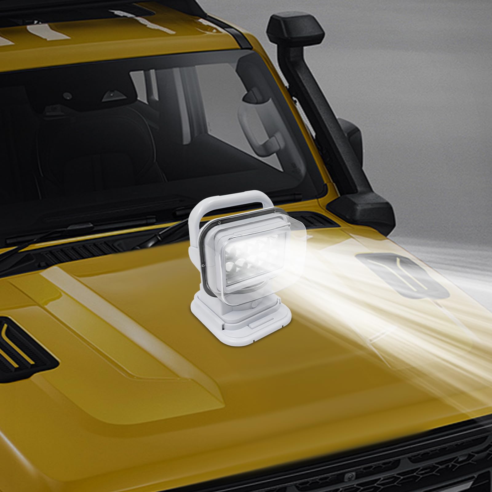 LED Suchscheinwerfer für Boote 50W 8000LM Ferngesteuerter Strahler für Auto 360°(L/R) 180°(Auf/Ab) Verstellbarer Beleuchtung mit Magnetischer Sockel für außen IP67 (Weiß)