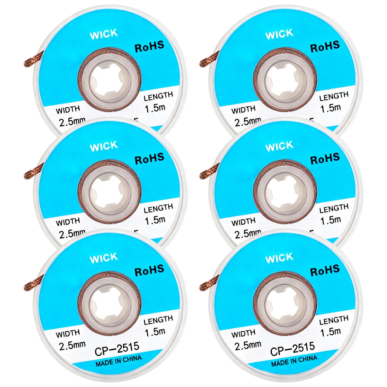 6pcs Solder Wick2.5mm*1.5m, Desoldering Wick with Flux No-Clean Desoldering Wick Braid Desolder Soldering