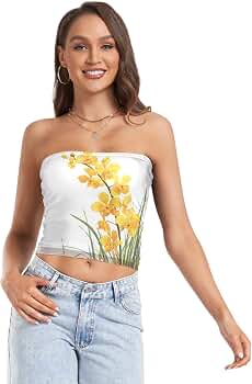 susiyo Women Tube Tops Yellow Orchid Flower Sexy Strapless Tube