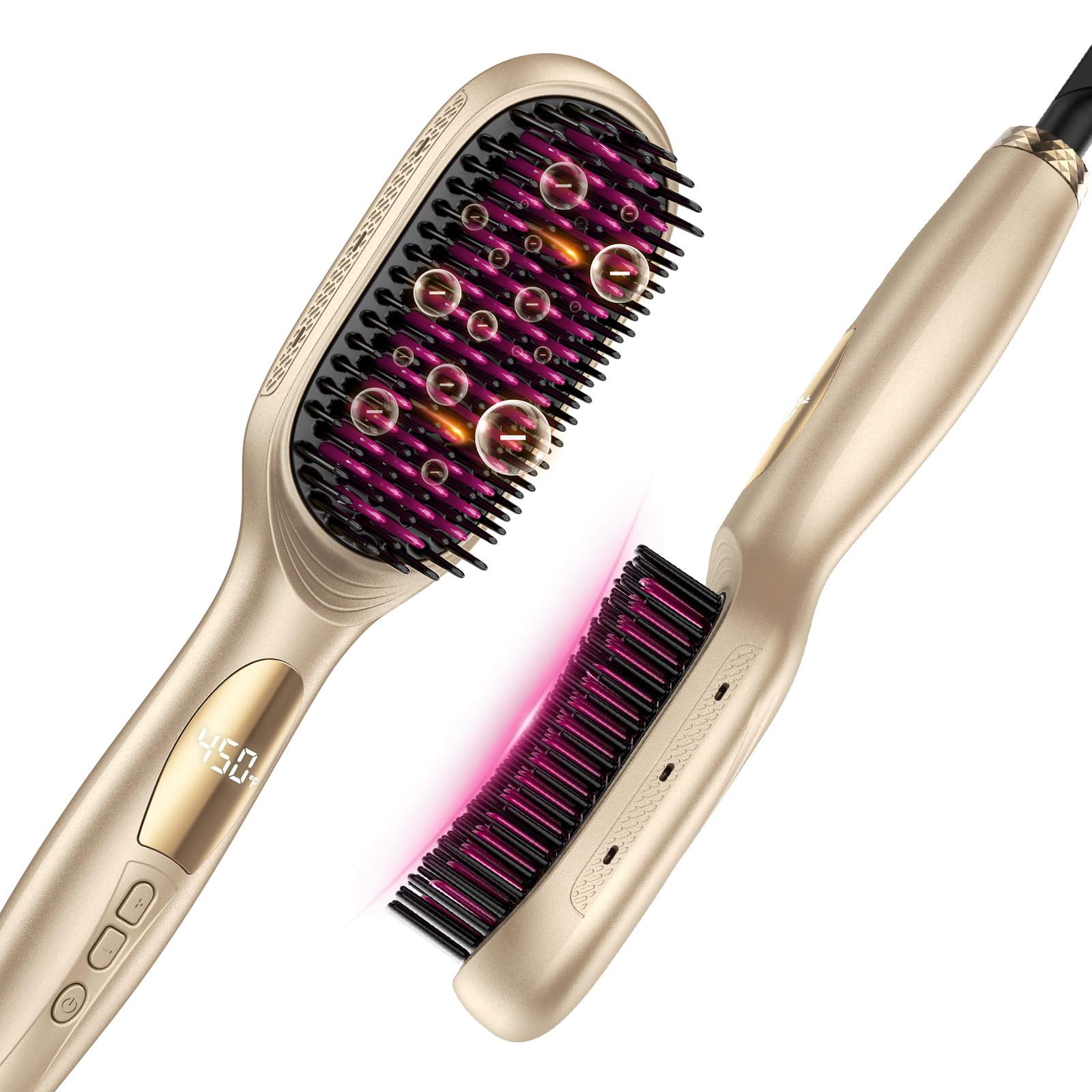 Dual Voltage Hair Straightener Brush, 10 Million Ionic Upgraded Ceramic Gold
