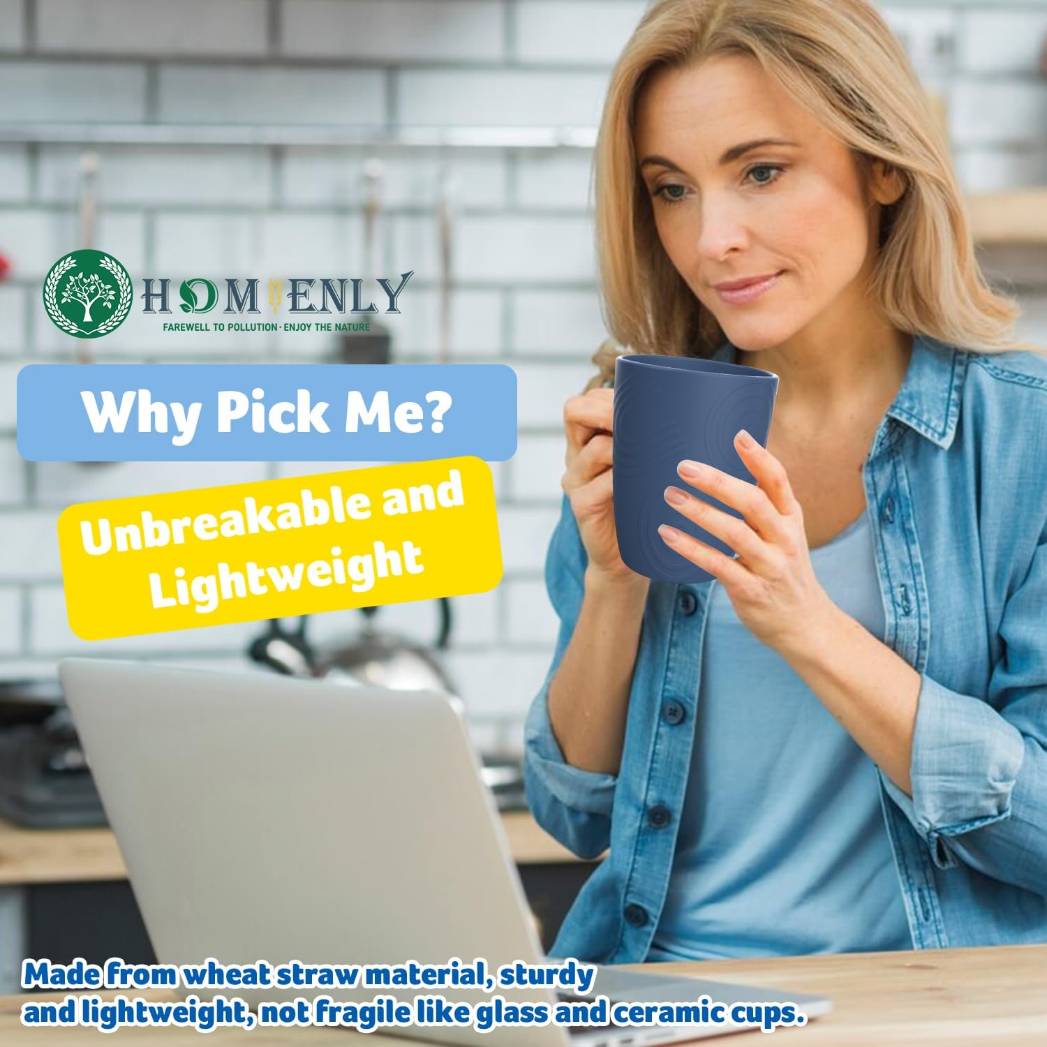 Homienly Wheat Straw Cups, Premium Alternative to Plastic Cup Set of 8, Unbreakable Lightweight Drinking Cups for Kitchen, Outdoor, RV, Microwave and Dishwasher Safe Drinking Glasses(12 OZ, Multi) - Image 6