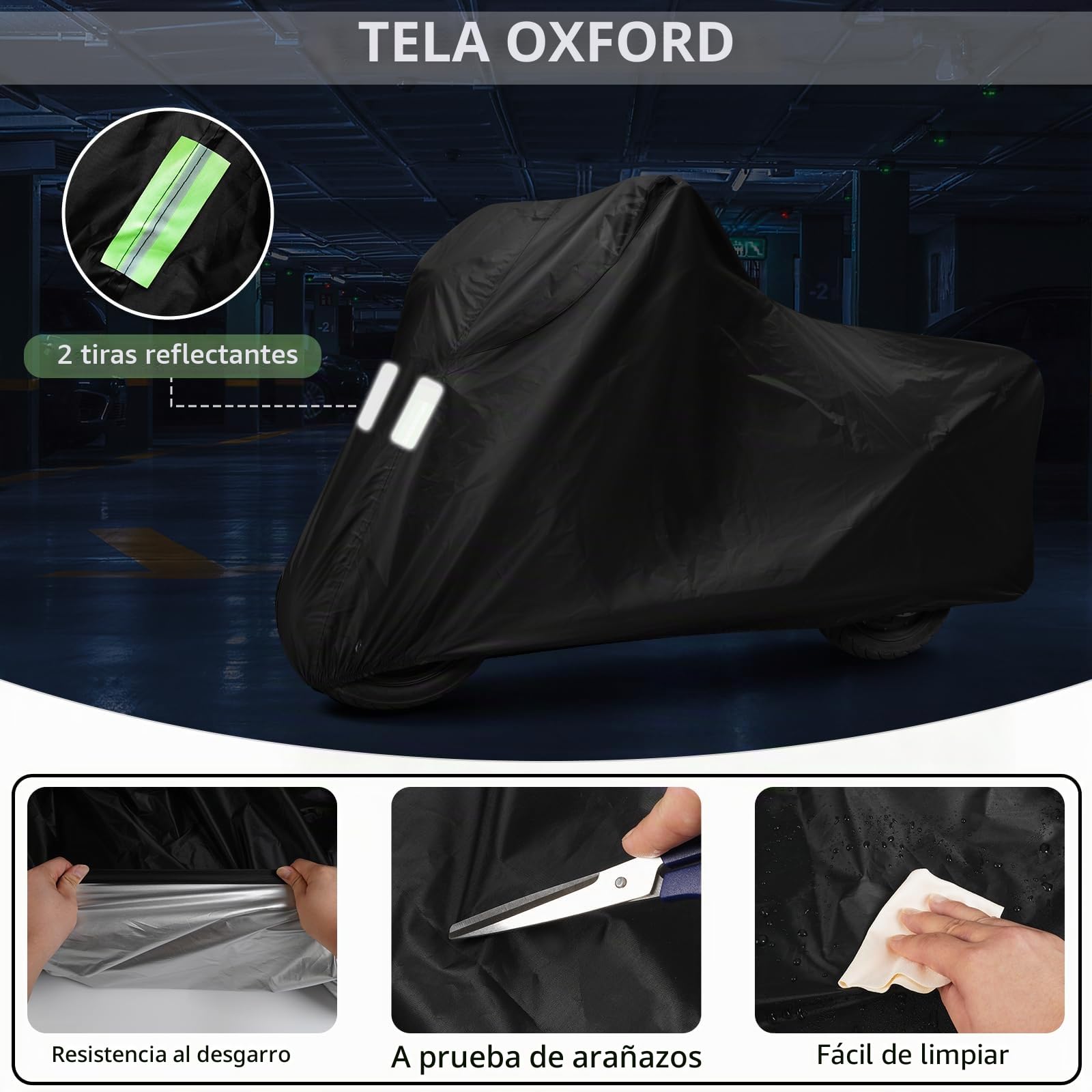 Funda Moto Impermeable, Funda para Moto Exterior con Banda Reflectante, Cubre Motos con protección UV, antirayones y antigranizo per Motocross/Bicicletas eléctricas/Bicicletas.XXL (245 * 105 * 125cm)