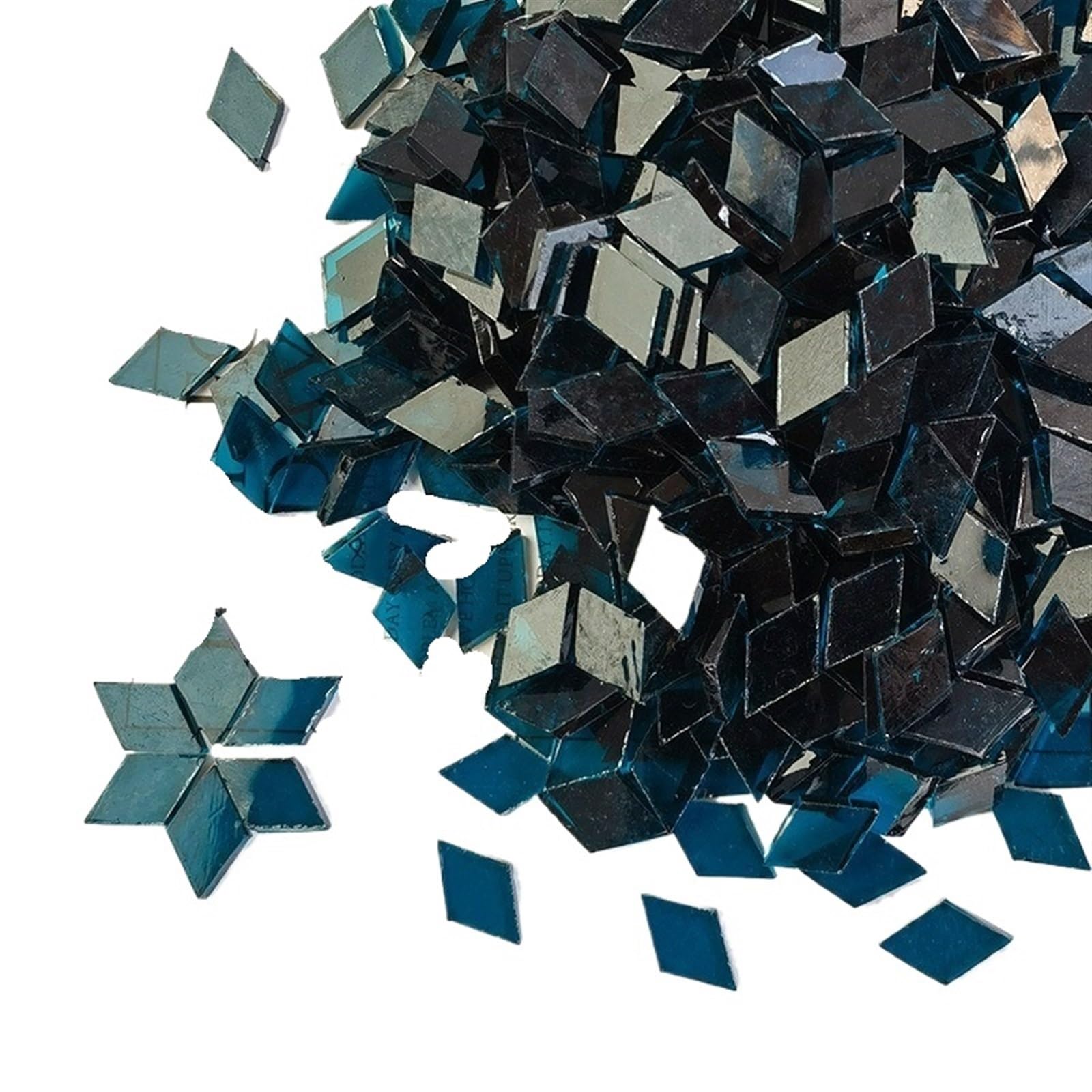 mosaic pieces 115g/4oz (Approx. 200pcs) Rhombic Mica Mosaic Tiles Translucent Micaceous Tile DIY Craft Materials Candleholder/Lampshade/Window for Home Garden Decoration Art Projects(Cyan-Transparent)