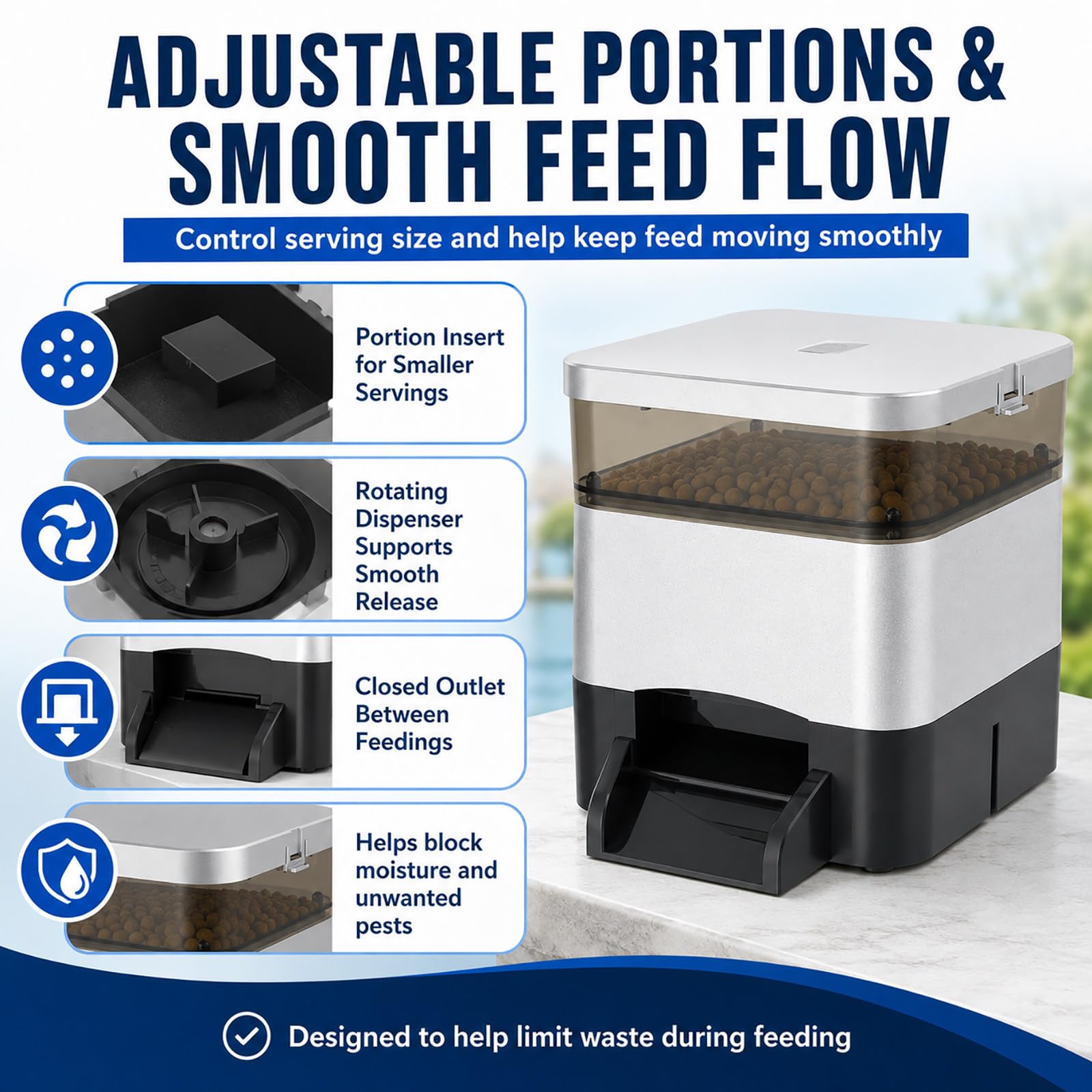 Mangiatoia Automatica da Esterno 4 L - Distributore di Mangime per Pesci con Timer Giornaliero Black