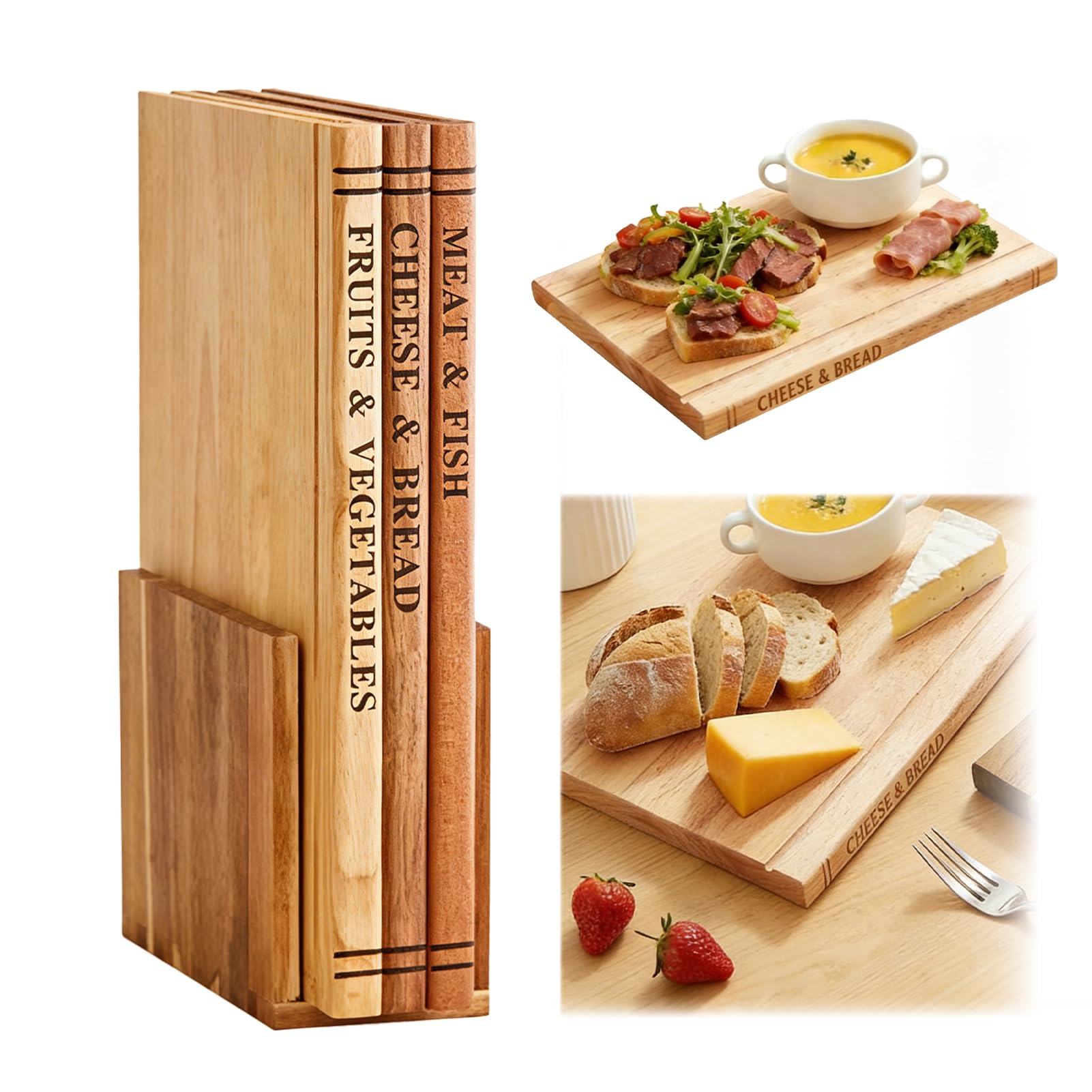 Photo 1 of Book Shaped Wood Cutting Board Set with Stand