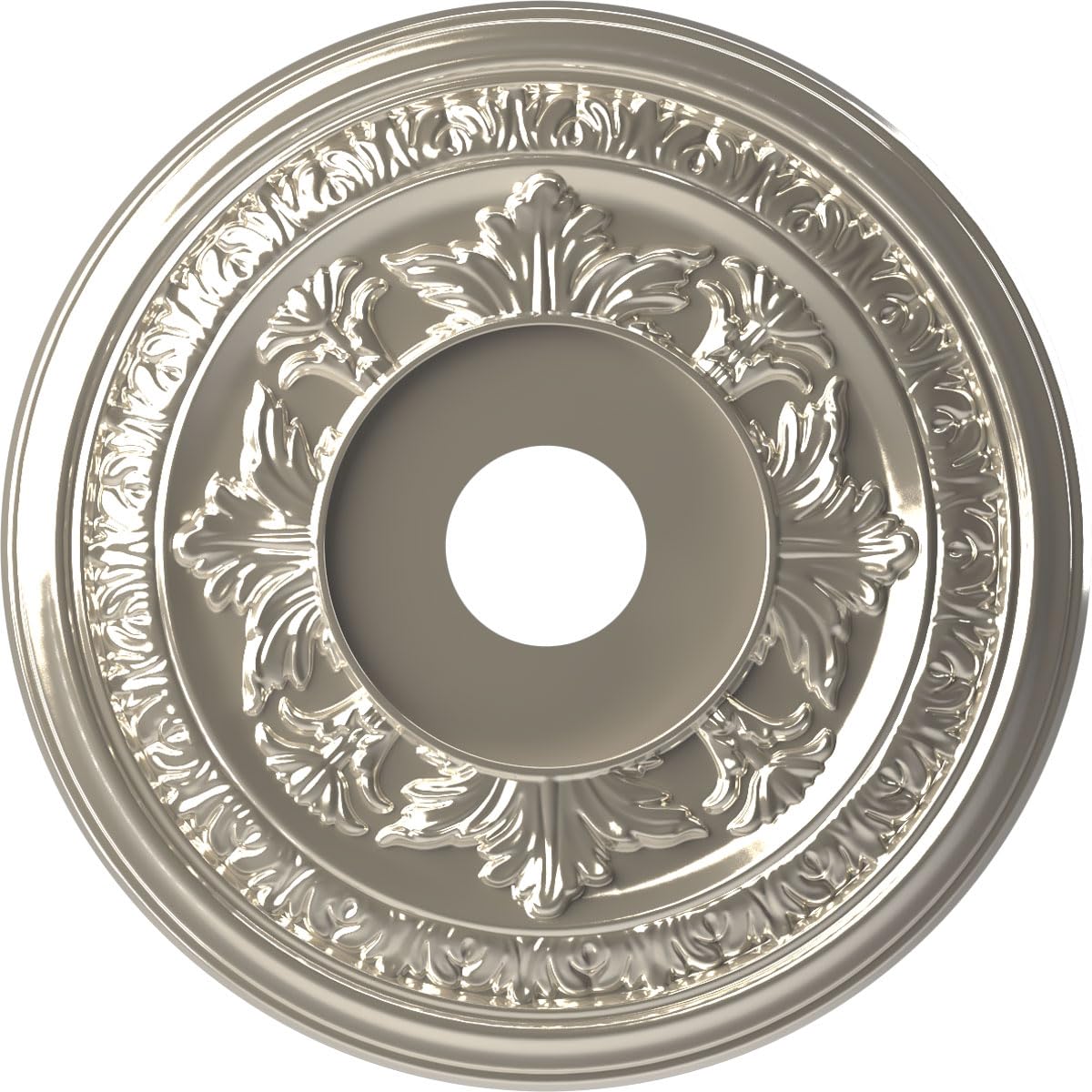 Ekena Millwork CMP19BABCR Baltimore Thermoformed PVC Ceiling Medallion (Fits Canopies up to 7 3/4"), 19"OD x 3 1/2"ID x 1"P, Bright Coat Chrome