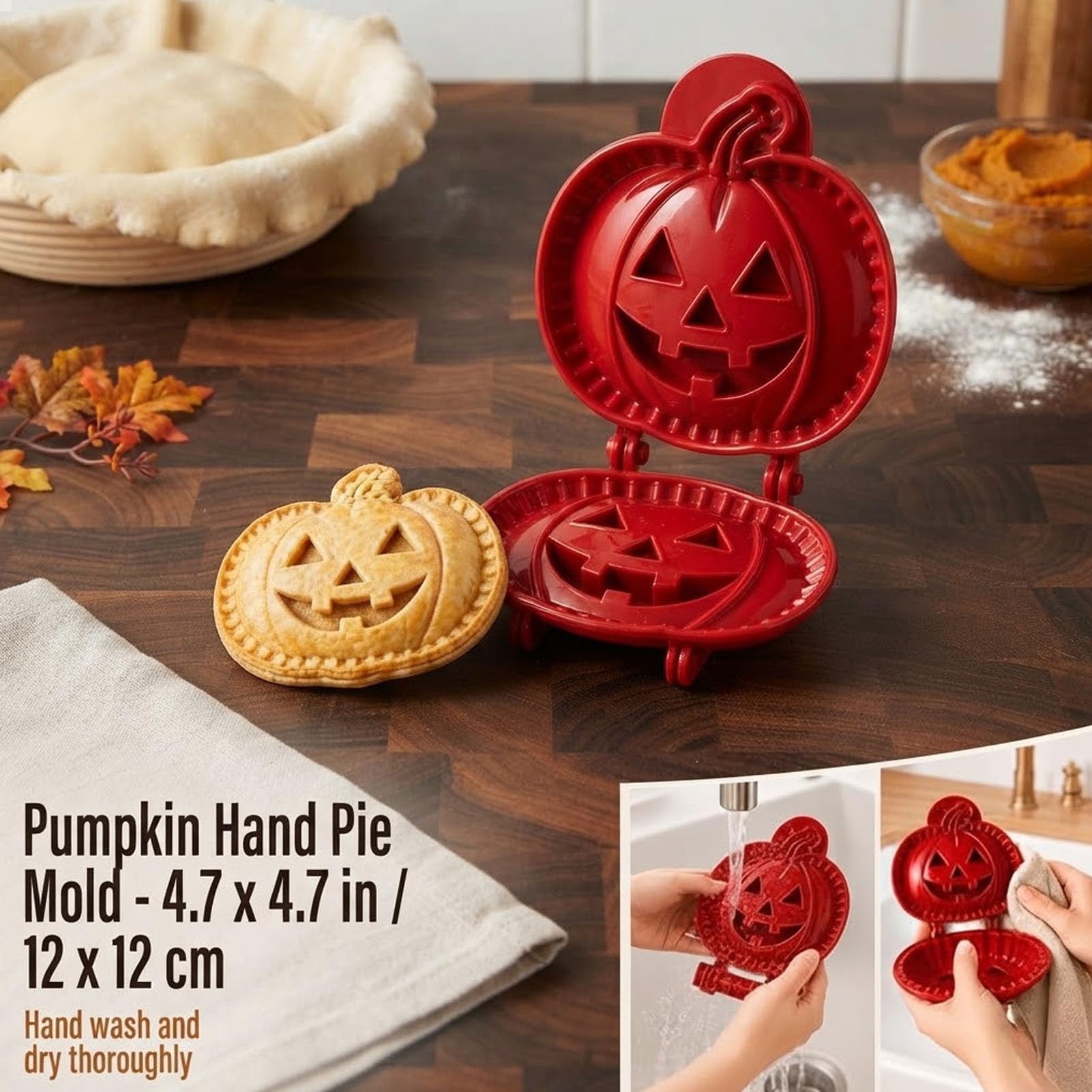 Juego de mini moldes para tartas de mano, cortador de repostería y sellador