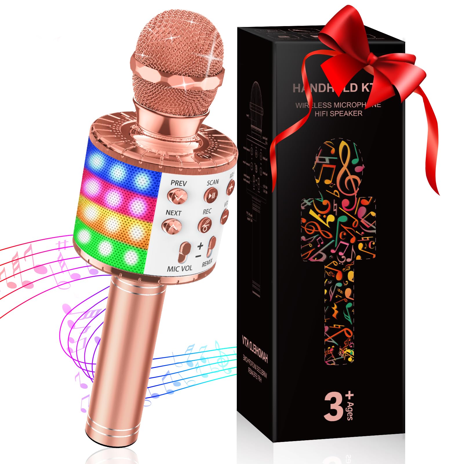 GeschenPark Karaoke Mikrofon Kinder mit LED Licht, Tragbare Drahtloses Bluetooth Mikrofon Lautsprecher, Heim KTV Karaoke Gerät, Weihnachten Geschenke Spielzeug für Kinder, Mädchen und Erwachsene