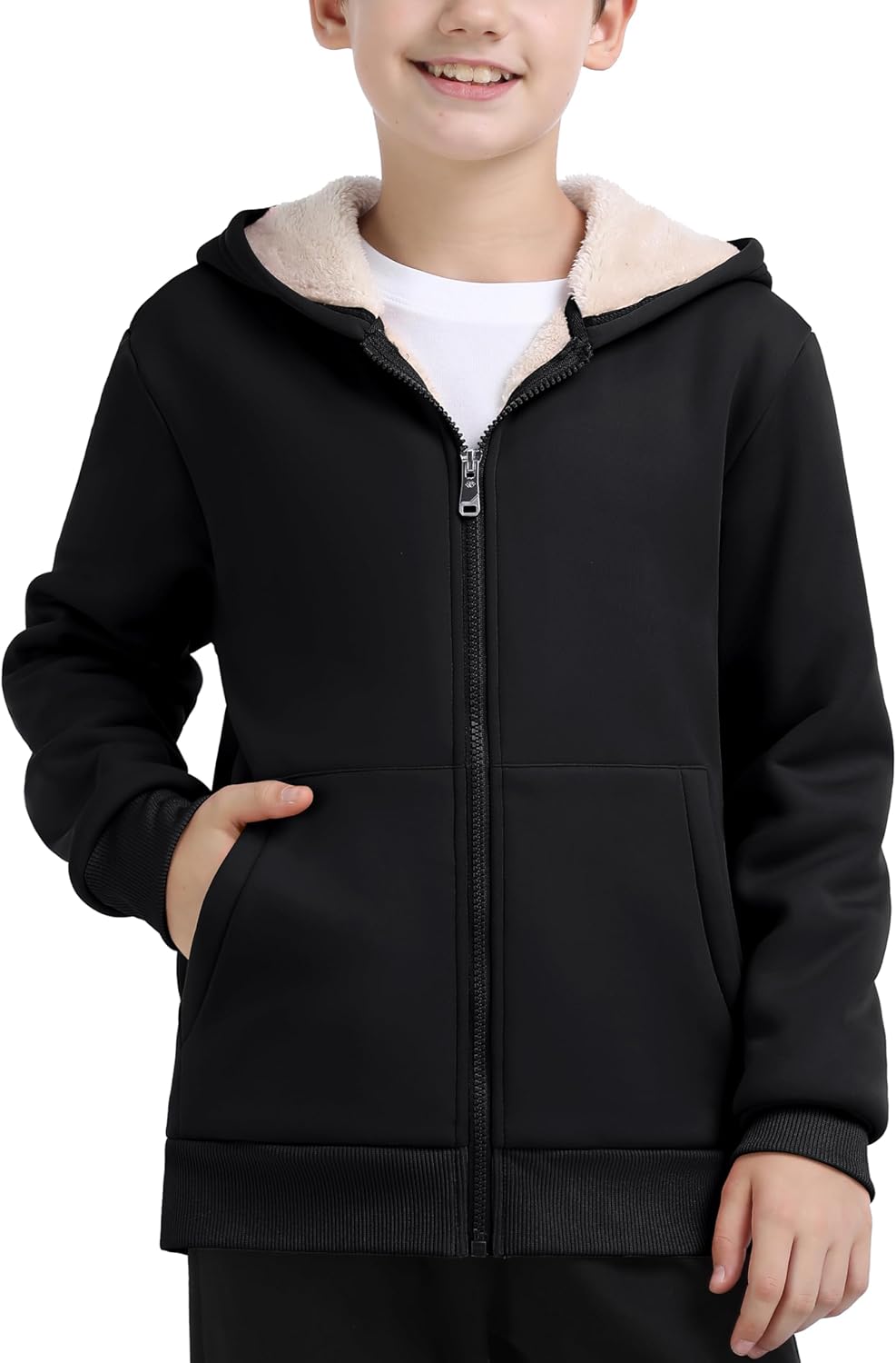 MoFiz Kids Fleece Jackets Sherpa Lined Hoodie Jacket Hooded Zip up Sweatshirt Coats for Boys Girls Winter Casual Outerwear - Image 2