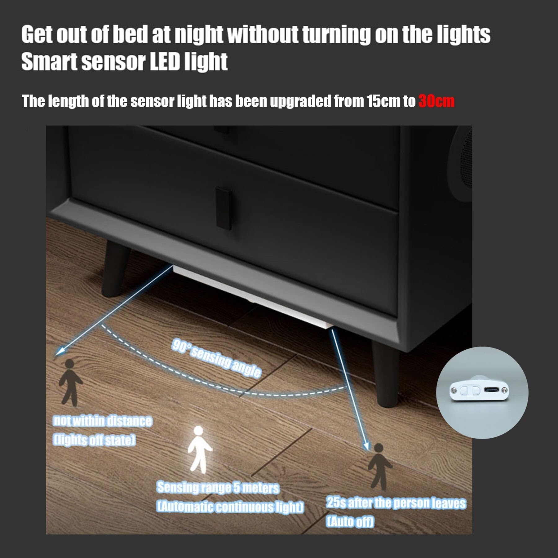 Smart Nightnd z blokadą Finrprint Listwa świetlna LED Głośniki Bluetooth i ładowanie t - Cact Stolik nocny dla Smals 2/3 Ders Nowoczesny design