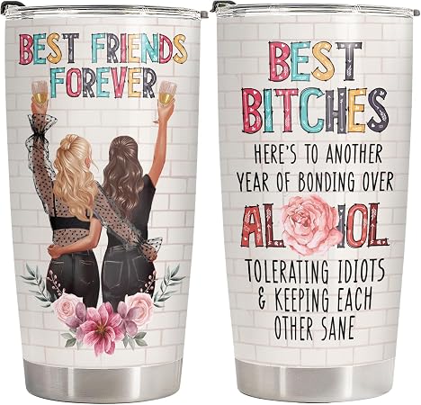 34HD Best Friend Tumbler 20oz with Lid, Funny BFF Alcohol