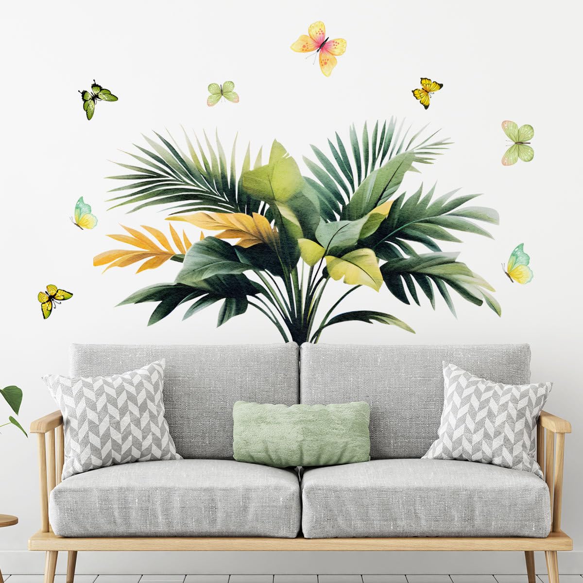 Sticker mural feuilles de palmier et papillons 84x58cm