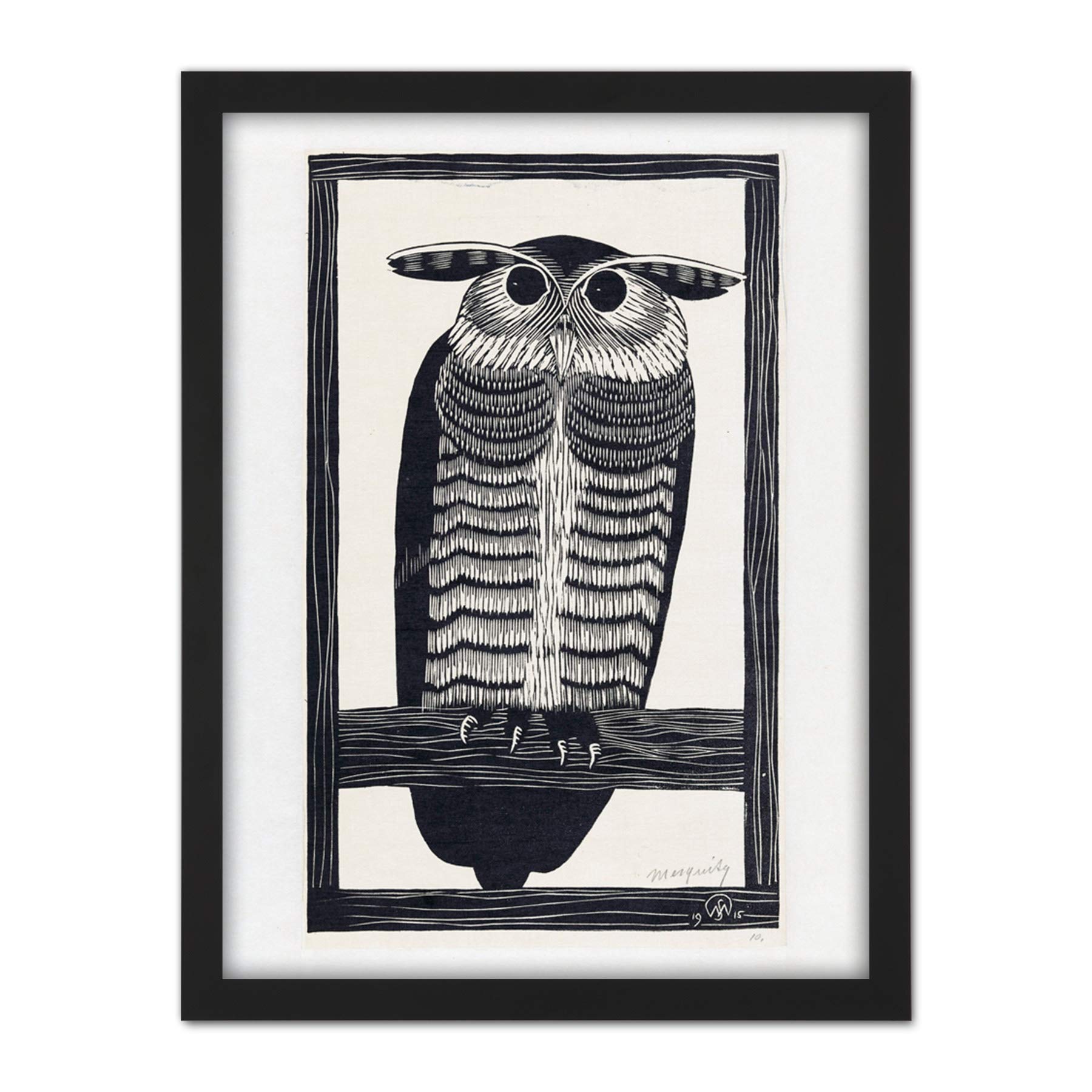 Artery8 Mesquita Horned Owl Design Bird 1915 Artwork Framed Wall Art Print 18X24 Inch