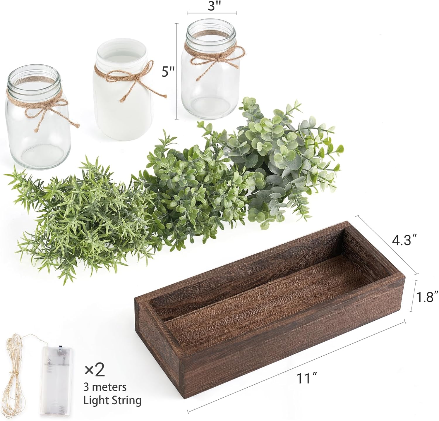 Mkono Mason Jar Lights Table Centerpiece for Dining Room Fake Eucalyptus Plants Christmas Table Decor for Kitchen Coffee Table Living Room Bathroom - Image 6